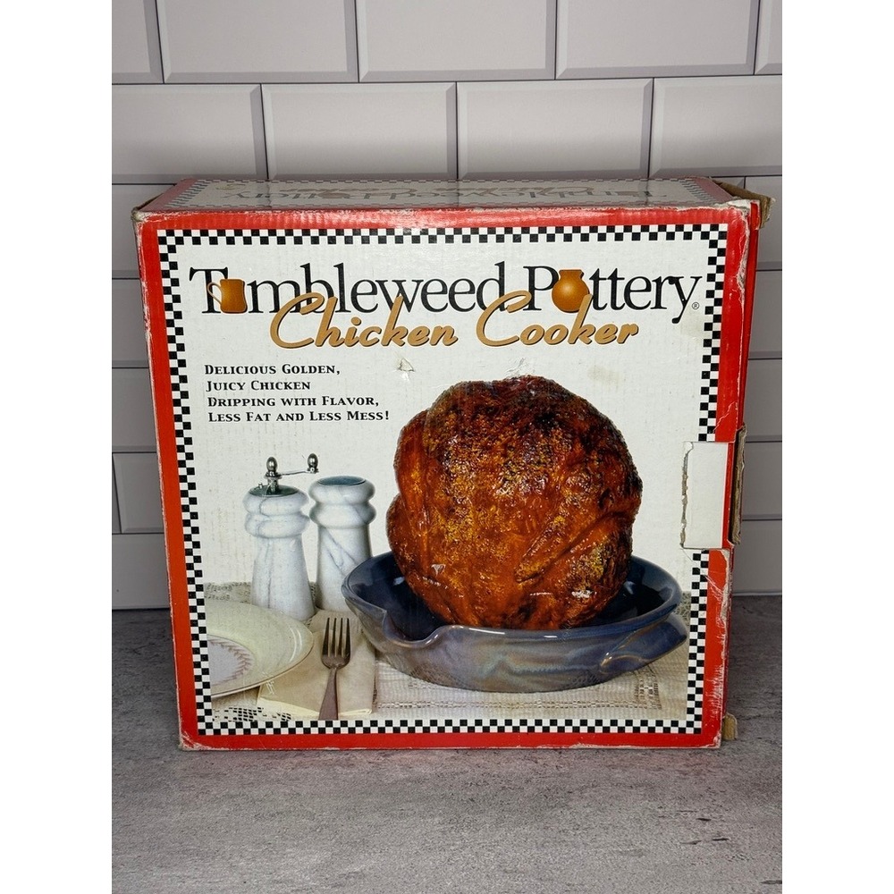 Tumbleweed Pottery Ceramic Chicken Cooker Vertical Roaster Seafoam Green Blue